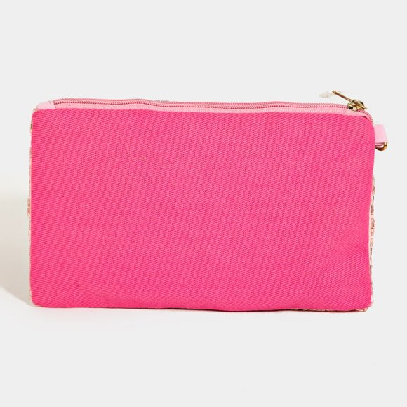 Beaded Yee Haw Cowgirl Western Pink Boots Money Makeup Lipstick Wristlet Bag - Picture 6 of 7